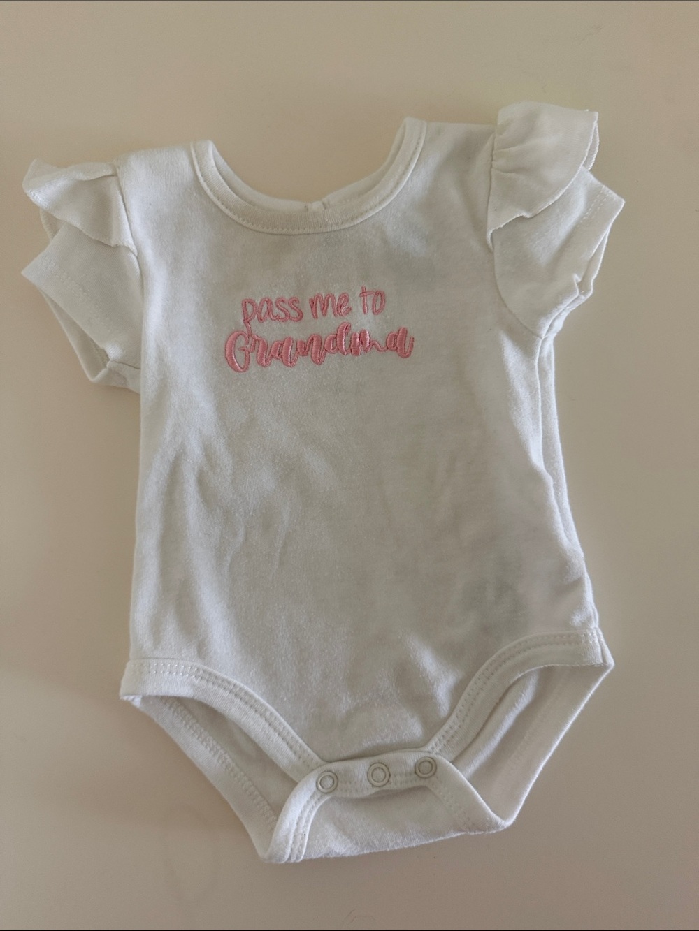 Baby Essentials White Infant Bodysuit with pink embroidered Print